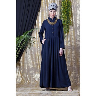 Collared Formal abaya- Navy Blue